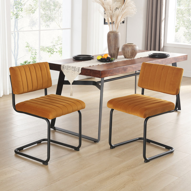 Chaises de salle à manger en porte-à-faux 19,5 po Aveon , Velours orange,   Matte Black