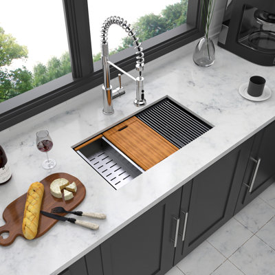 Gunmetal Black, Workstation Kitchen Sink, 16 Gauge T304 Nano, Condensation - Smooth Surface For Easy Cleaning