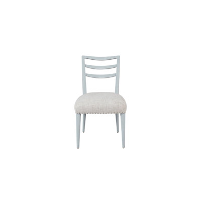 Chaise de salle à manger à dossier échelle (2 pièces), assise couleur océan, revêtement bleu, bois massif, 51 cm de largeur, 88 cm de hauteur, 59 cm de profondeur. Côtés de 5 cm de profondeur.