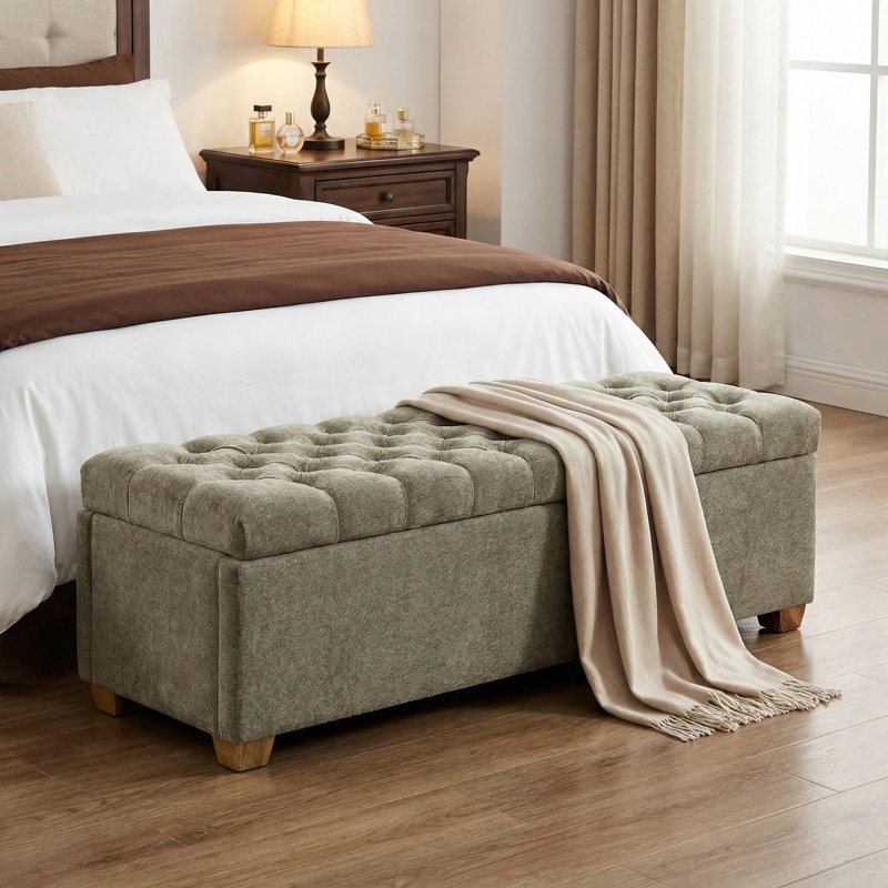 60.24'' Wide  Upholstered Storage  Bench, Taupe