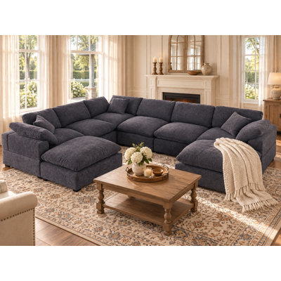 Worthland 143.2" W 8-Piece Reversible Chenille Modular Sectional