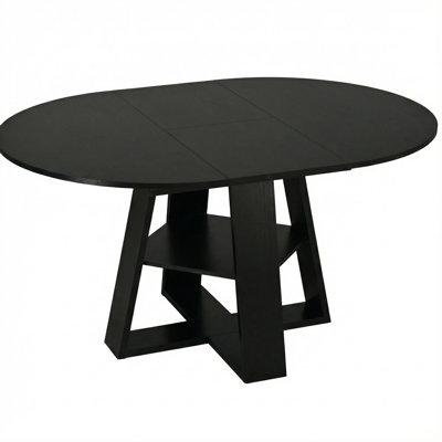 Extendable Round Dining Table For 4-8,Modern Kitchen Oval Dining Table With Removable Leaves Space Saving,Wood Base With Storage Shelf