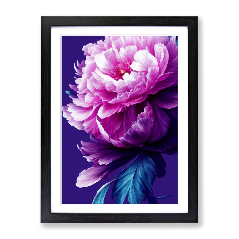 Peony Flower Cyberpunk - Single Picture Frame Print, Black, 64cm H x 46cm W x 2cm D
