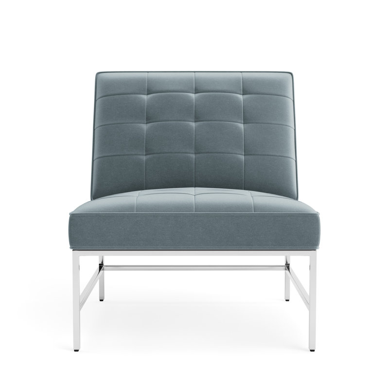 Major Chair, Performance Velvet - Harbor, Polished Stainless Steel