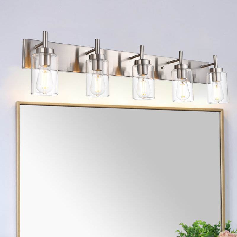 Éclairage pour salle de bain 5 lumières à intensité variable Phanto, Nickel brossé