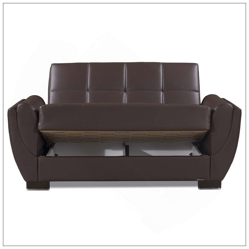 Causeuse convertible rembourrée avec rangement, polyuréthane brun, Brun