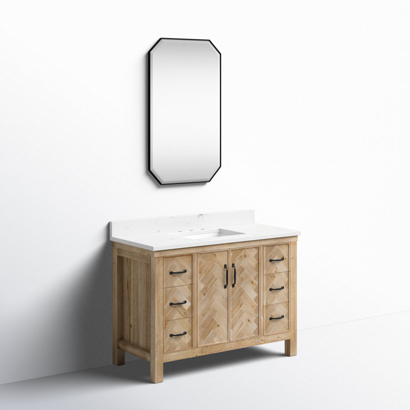 Ensemble de meuble-lavabo simple avec miroir Javier, Brun antique