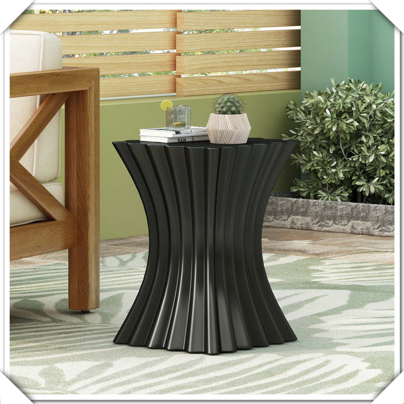 Outdoor Wave Design Side Table Decorative Accent Functional Versatile Practical Stylish Durable, Black