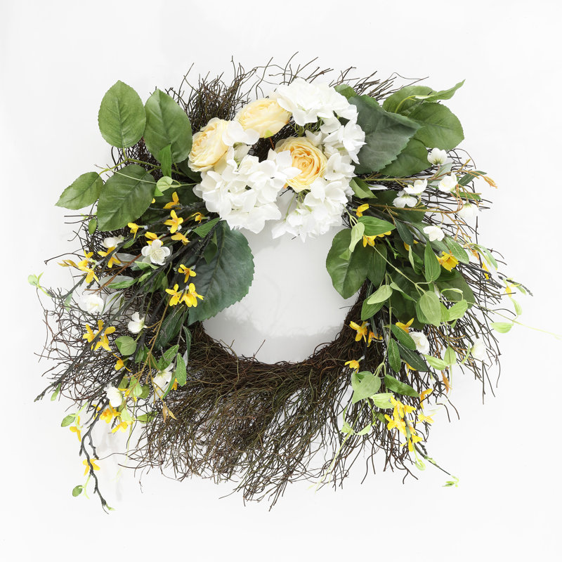 26" Multicolor Faux Hydrangea and Spring Blossom Wreath