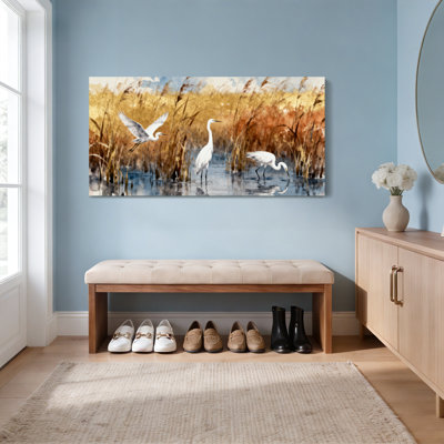 Egrets In Marsh Landscape Canvas Wrapped Wall Art Set Of 1
