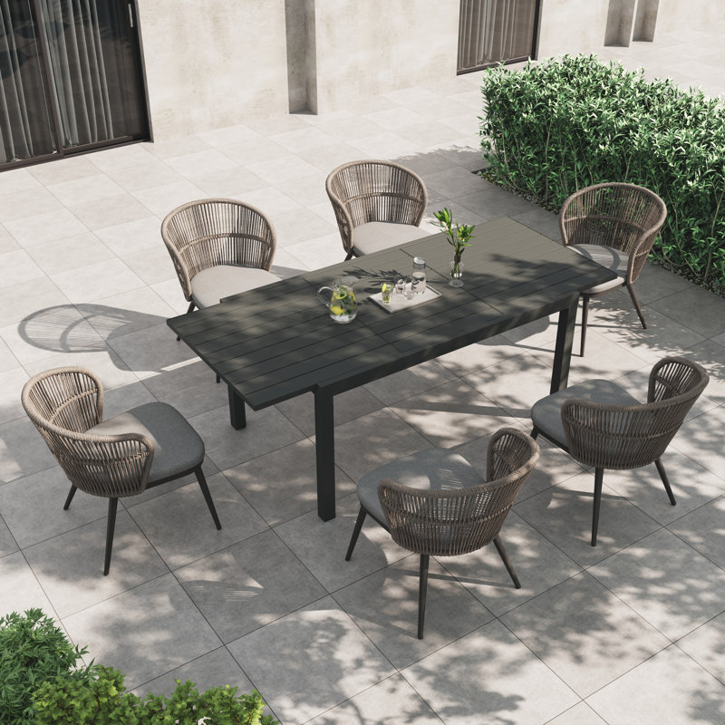 Ensemble repas extensible pour 6 personnes avec coussins, Gris foncé / gris clair / gris foncé