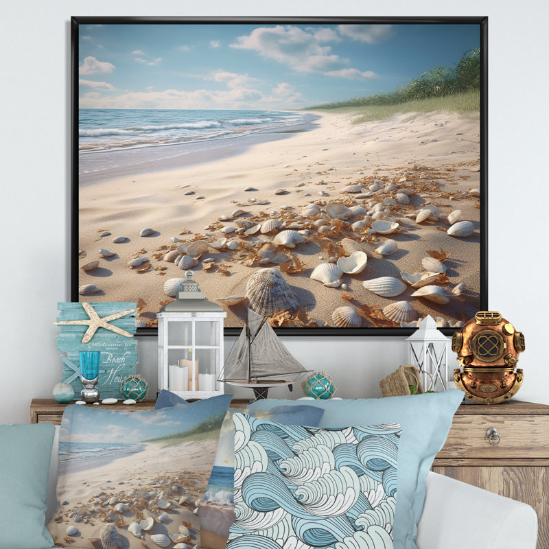 " Seaside Seashell Treasures II ", 24" H x 32" W x 1" D, Black Floater Framed