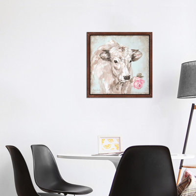 Cow With Rose II by Debi Coules - Floater Frame Painting on Canvas