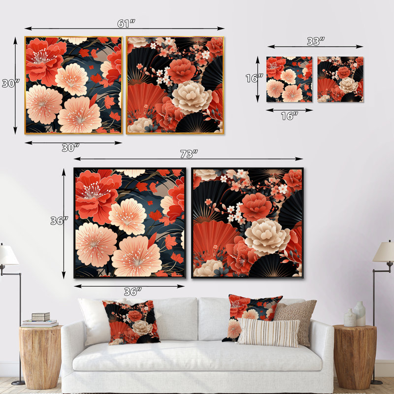 Elyna - Ensemble de 2 collages carrés botaniques abstraits, Cadre flottant noir, H 16 po x l 33 po