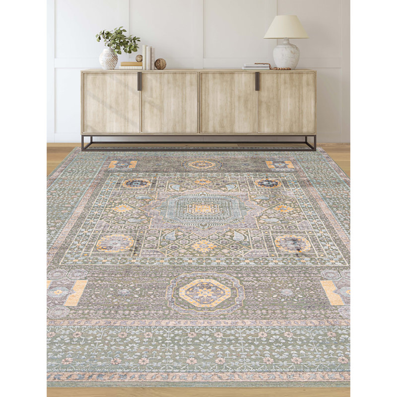 Windsom Oriental Area Rug in Green, Rectangle 9'11" x 14'3"