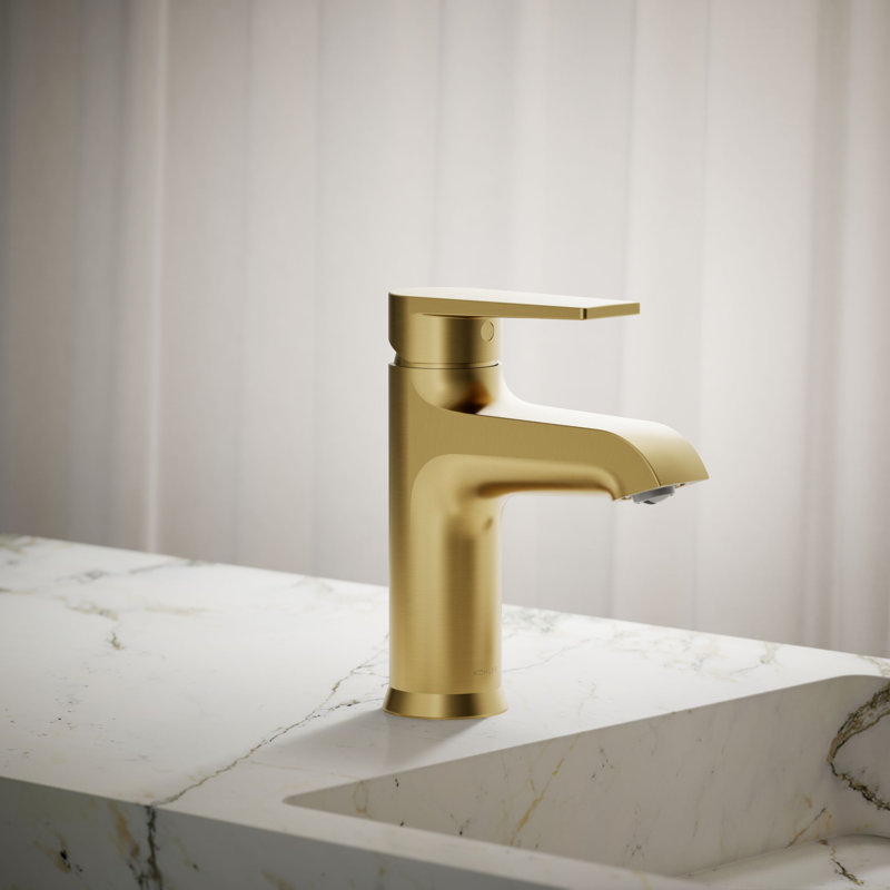 Robinet de salle de bain à poignée simple avec drain escamotable Kohler Hint, Laiton brossé éclatant moderne