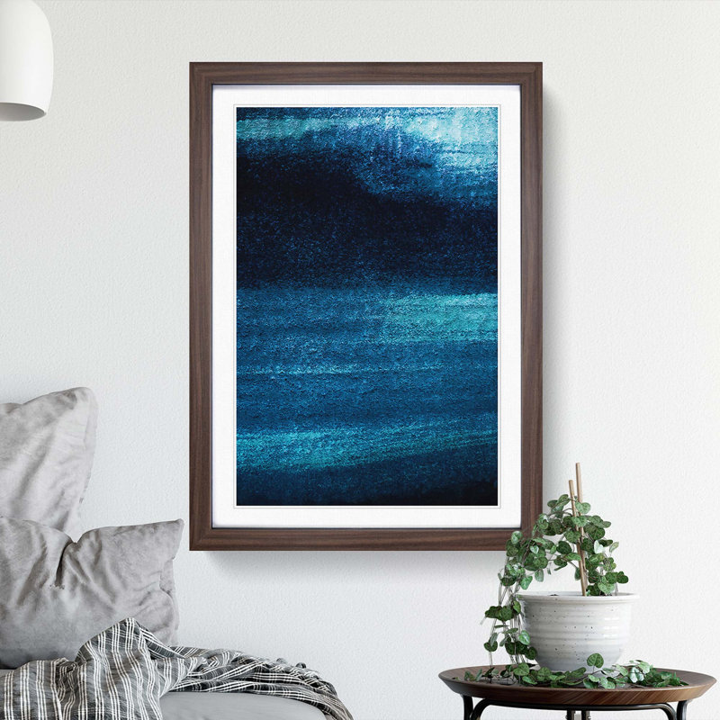 Midnight Blue in Abstract - Picture Frame Graphic Art Print on MDF, Walnut Framed, 87cm H x 62cm W x 2cm D