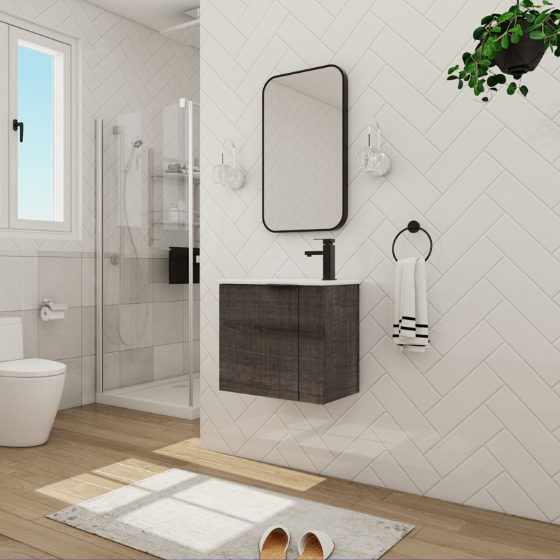 Meuble-lavabo simple 22,34 po avec plateau Kannan, Gris