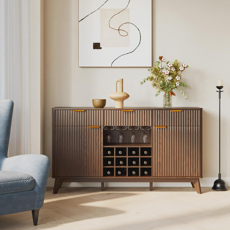 Buffet avec porte-verres et porte-bouteilles 59,8 po Modern, Brun