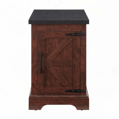 Farmhouse End Table, Rectangular Nightstand With Barn Door And Adjustable Storage Shelf, Small Bedside Table