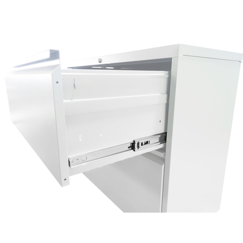Metal Vertical File Cabinet With Lock, 2 Drawers, Construction For Office/Home, Spacious Drawer Tilt, Office Use, White