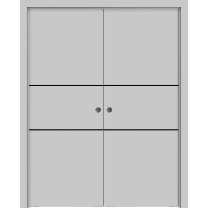 Portes françaises en bois massif massif, Gris mat, 36 po x 84 po