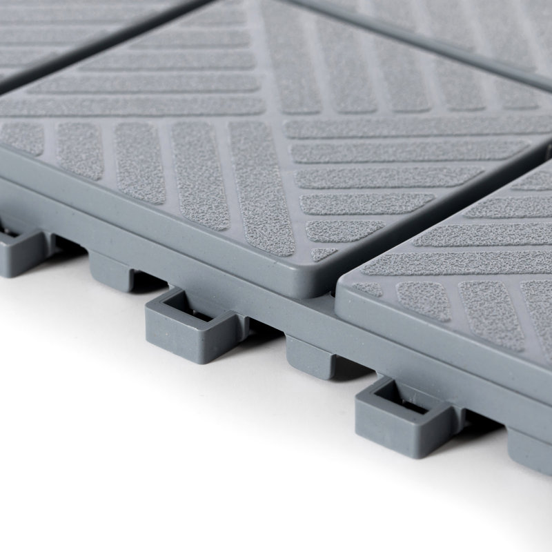 Gray Plastic Interlocking Square Outdoor Deck Tiles with Water Protection
