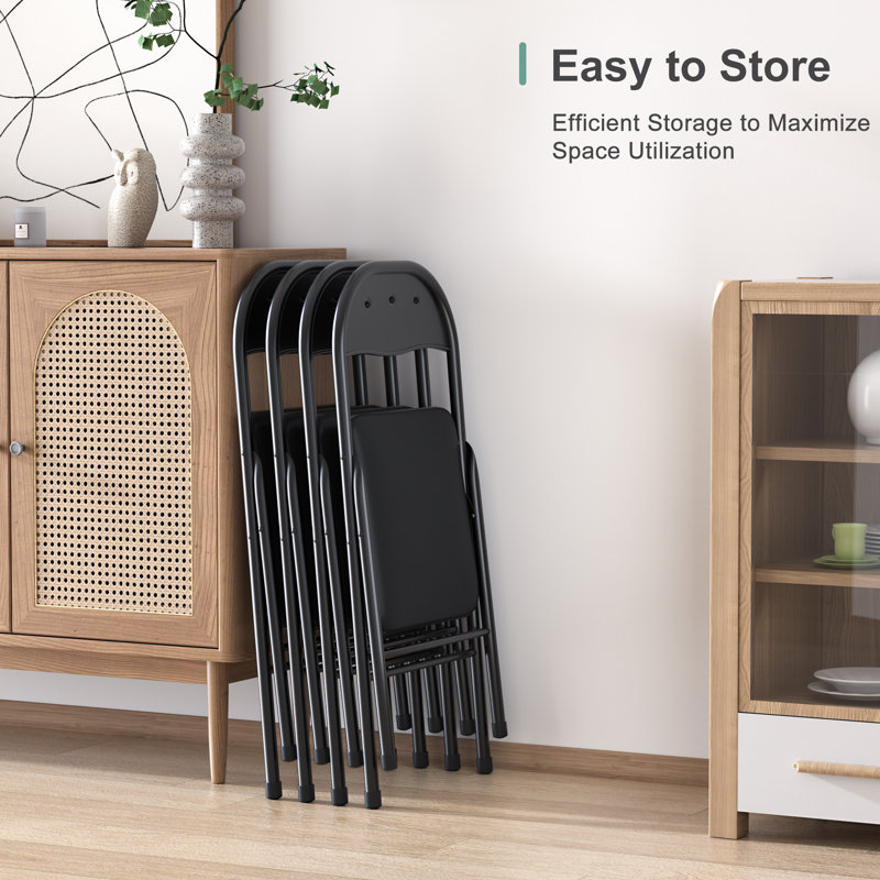 Ensemble de 4 chaises pliantes Morentz, chaises pliantes empilables rembourrées en polyuréthane avec dossier, chaises en similicuir portatives robustes à structure en métal pour la salle à manger, le bureau, la fête, la cuisine et les sièges d'événement