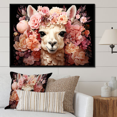 Fleur rose, couronne d'alpaga, art mural
