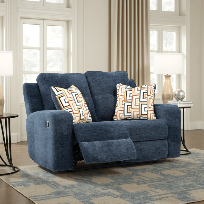 Causeuse inclinable manuelle Genna, tissu bleu marine, 2 coussins, 64 po
