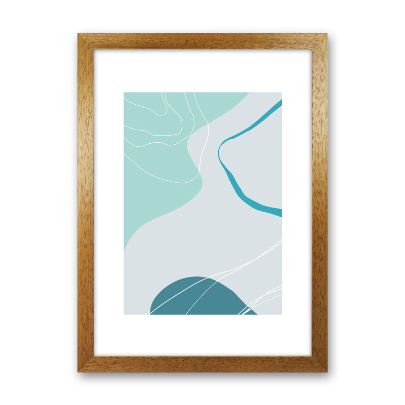 Mita Teal Abstract N17 by Pixy Paper - Print, 59.4cm H x 42cm W x 3cm D, Oak Framed