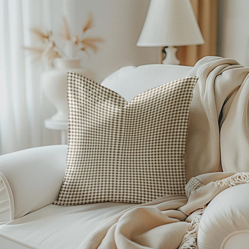 Housse de coussin châtaigne en châtaignier brun et beige, Carré 19 po