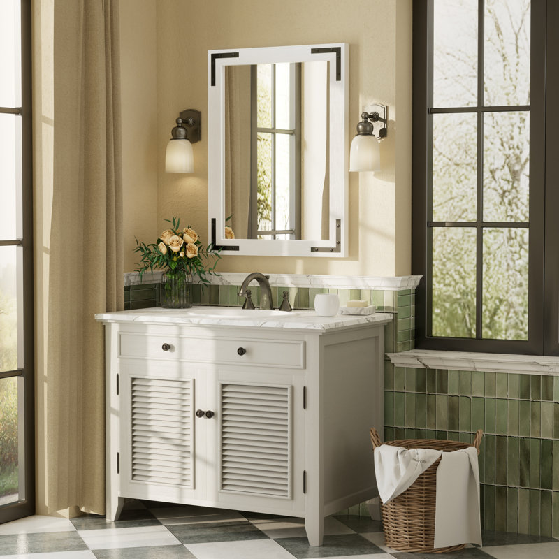 Miroir mural Amara Rustic Farmhouse, 32 po x 24 po, Blanc