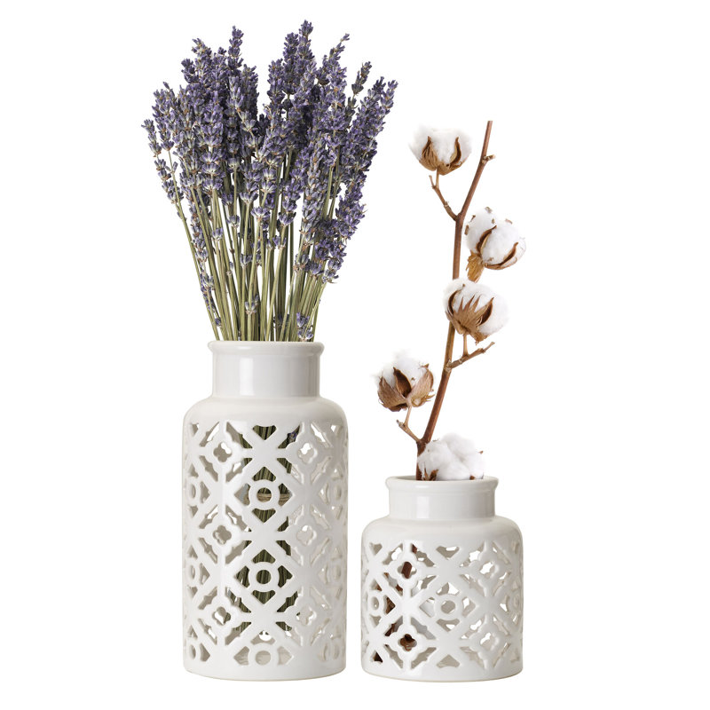 Geometric White Ceramic Vase Duo for Elegant Home Decor