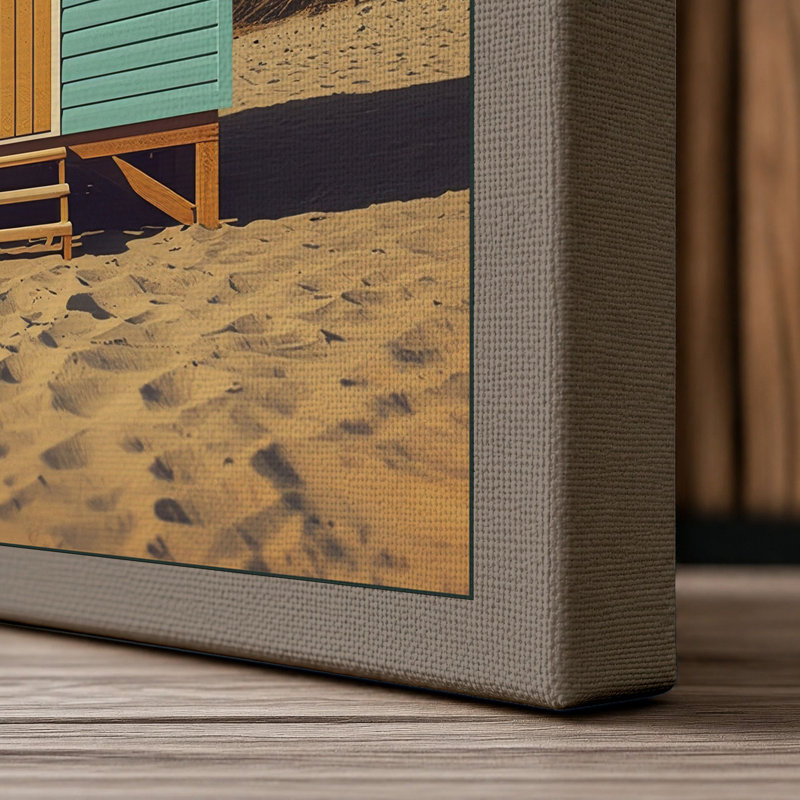 Solitary Beach Hut Coastal - Wrapped Canvas, 18x12 - 45.7 x 30.5 cm, Taupe Border