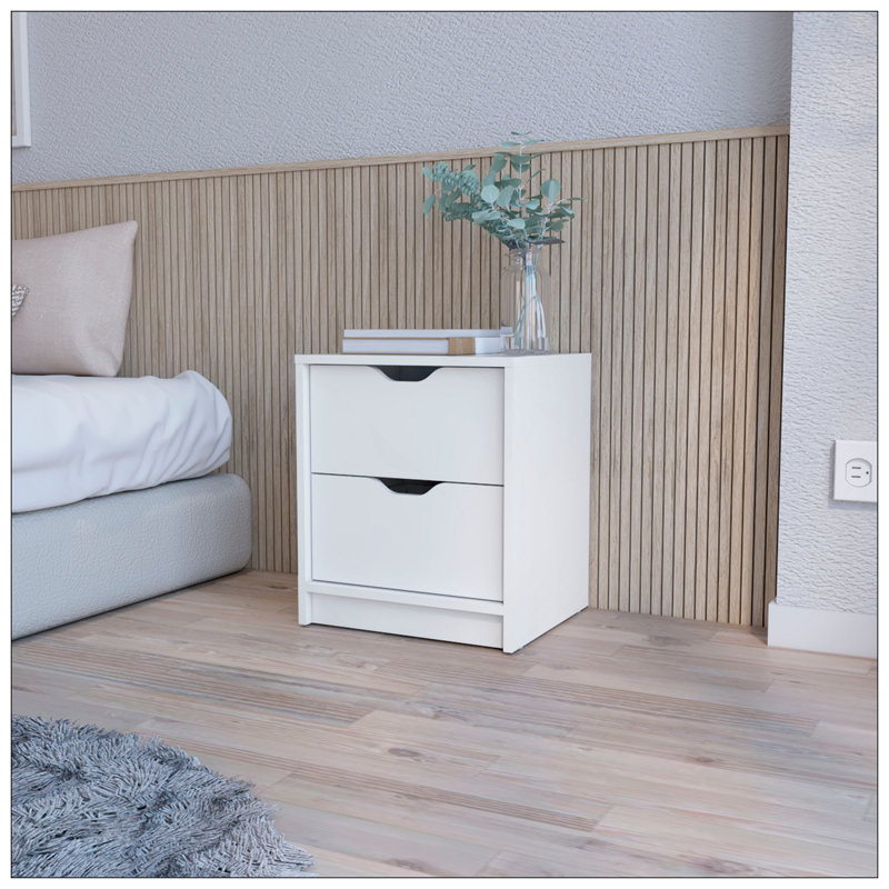 Table de chevet 2 tiroirs, table de chevet avec rangement, Blanc