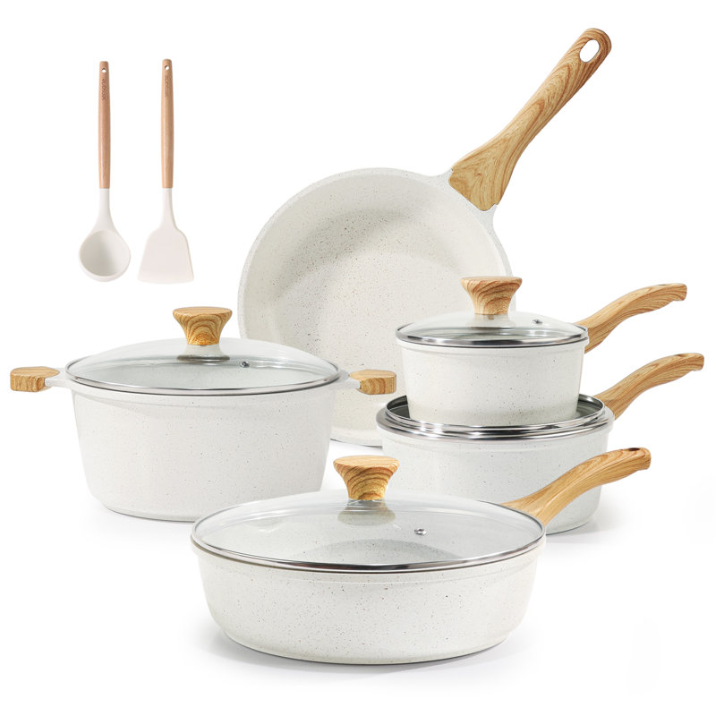 Batterie de cuisine en céramique antiadhésive 11 pièces SENSARTE, ensemble de casseroles et poêles santé, ensemble de cuisine non toxique avec poignées Stay-Cool, ustensiles en silicone et protecteurs de casseroles, sans PFAS, PFOA et PTFE