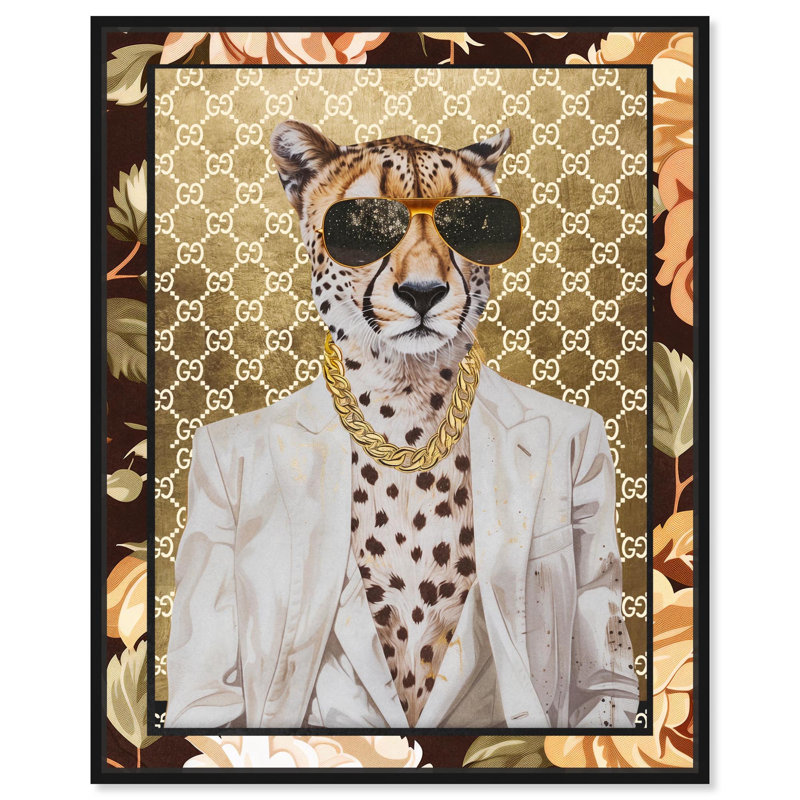 Classic Fashion Cheetah Canvas Tiger Glam Wall Art by Art Remedy, Black Floater Frame, 21" H x 17" W