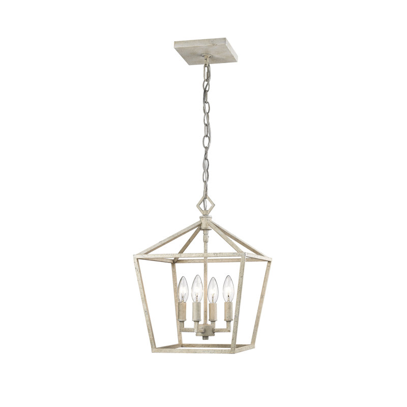 Poisson 4 - Light Dimmable Lantern Geometric Chandelier, 17" H x 12" W x 12" D, White