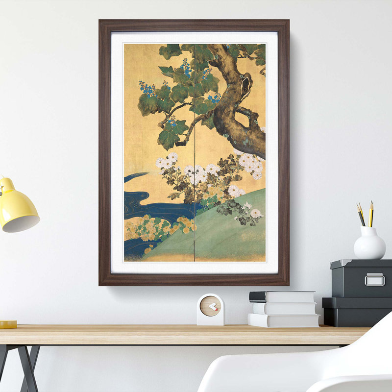 Chrysanthemums by Sakai Hoitsu - Picture Frame Painting Print, 48cm H x 36cm W x 2cm D, Walnut Framed