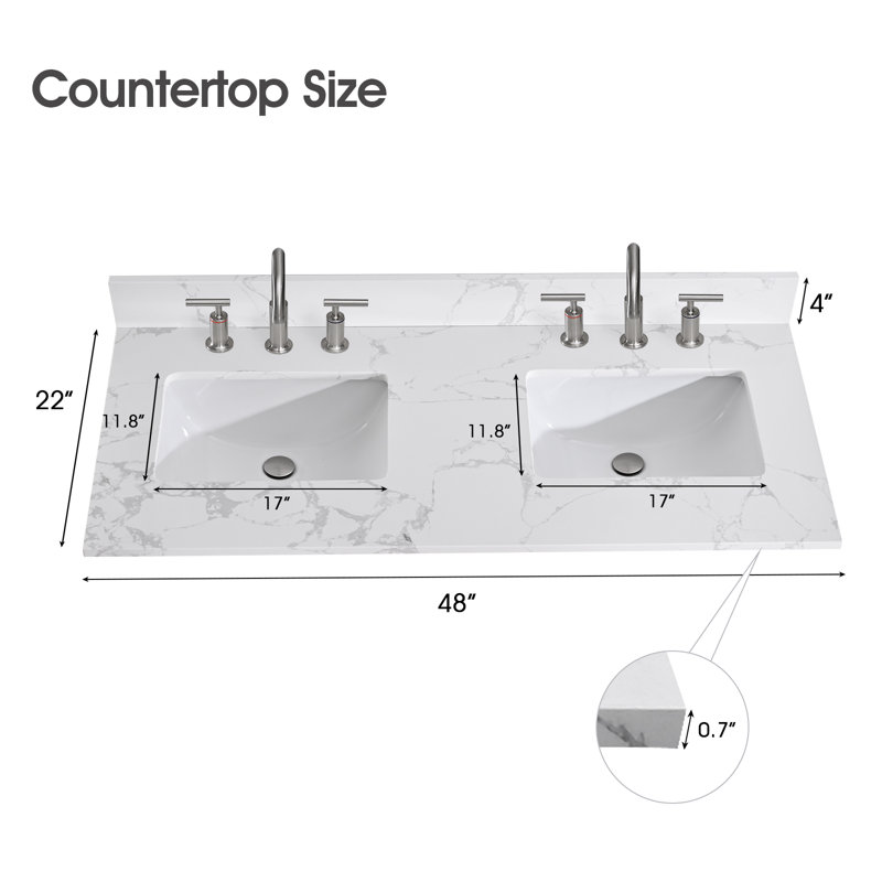 steinstil 48'' Engineered Stone Double Vanity Top with Sink and 3 ...