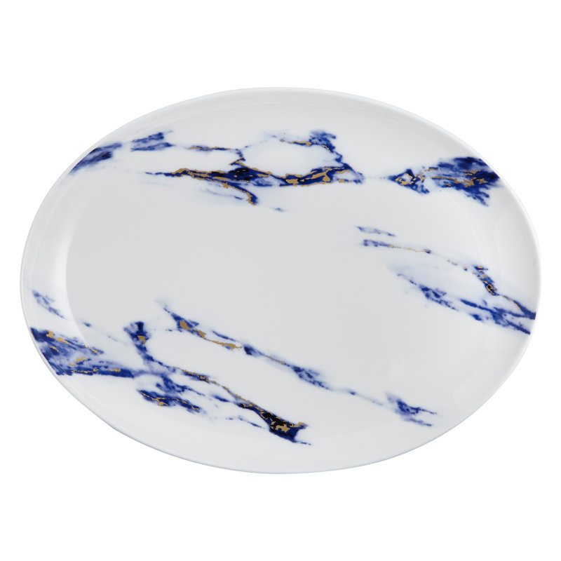 Plateau ovale en porcelaine azur