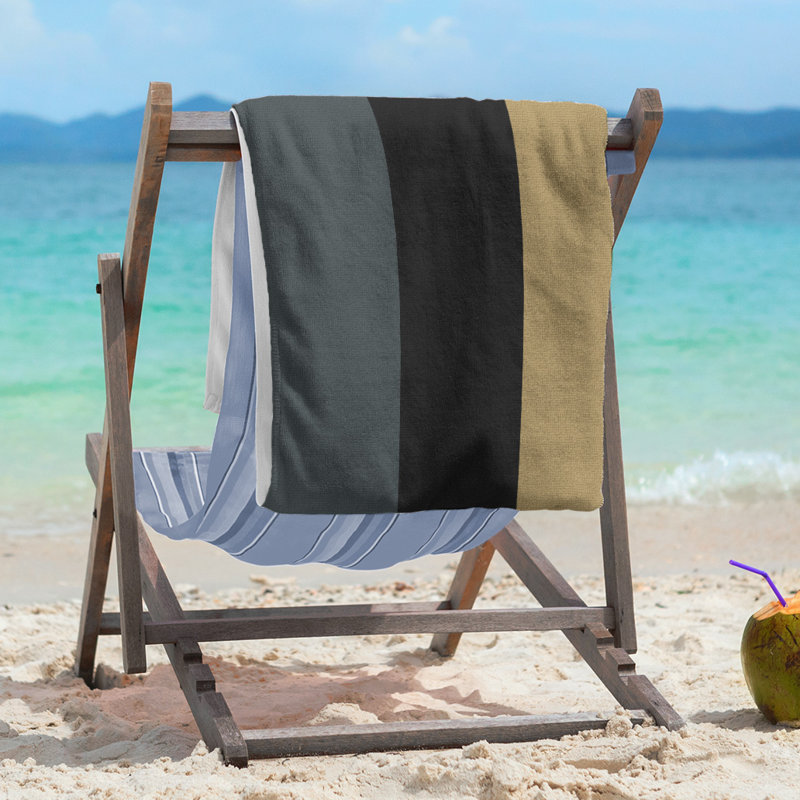 Lightweight Beach Towel, Poly/Cotton, Steel Gray/Black/Gold