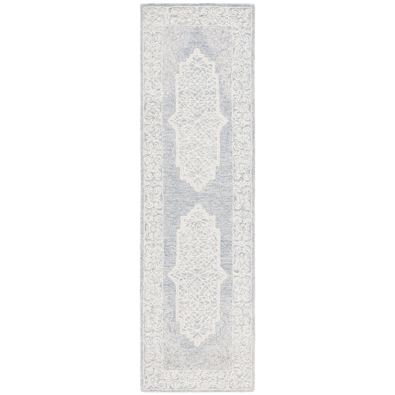 Tapis oriental abstrait en laine touffetée à la main avec envers en coton, Tapis de couloir 2 pi 3 po x 8 pi