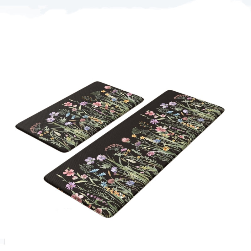 Cushioned Anti-Fatigue Kitchen Mat Set 2-Piece Farmhouse Floral Design
