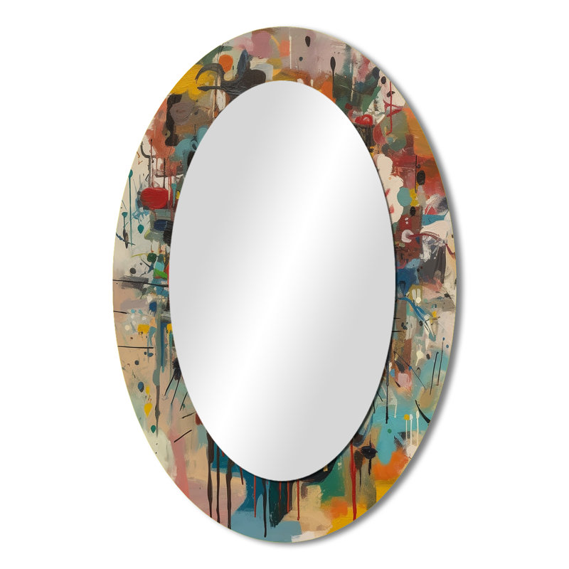 Abstract Face Portrait II - Yellow Modern Oval Wall Mirror, 36" x 24"