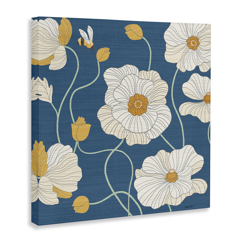 "Bee & White Poppies", art mural par Levison Design, H 30 po x l 30 po
