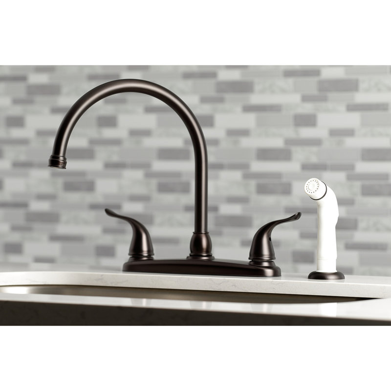 Kingston Brass Yosemite Two-Handle 4-Hole 8" Centerset Kitchen Faucet with Side Sprayer, Oil Rubbed Bronze