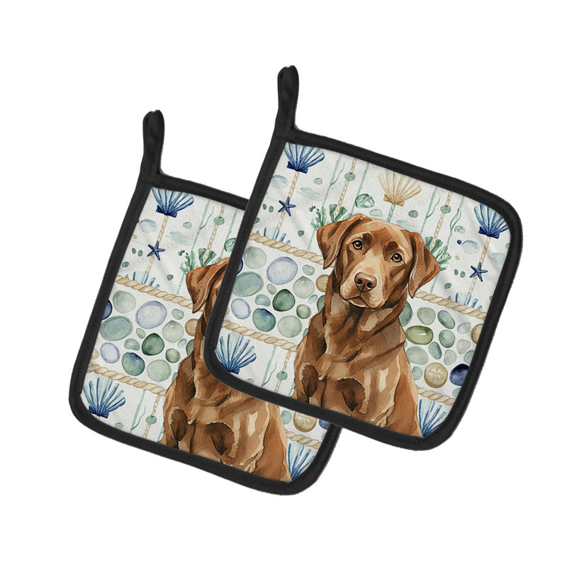 Paire de poignées en verre chocolat Labrador Retriever