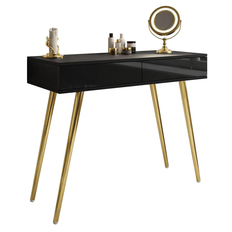 Huntland 100cm Gloss Top Console Table, Gold, Black